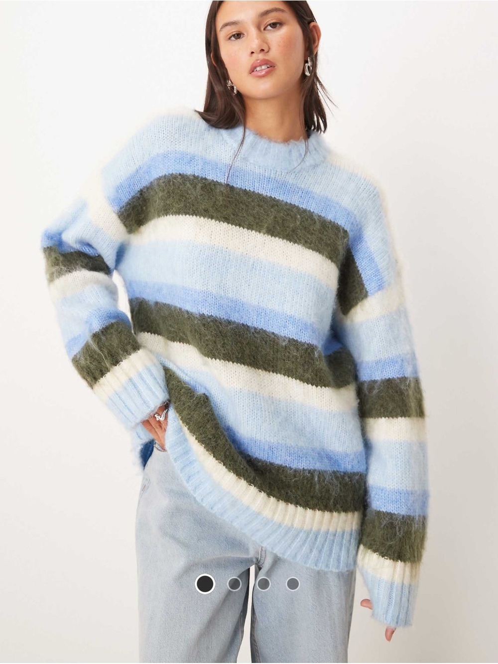 Monki oversized fluffy striped sweater in blue and brown stripe
